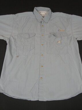 COLUMBIA VENTED BUTTON UP BLUE/GRAY LARGE FISHING TAN SHIRT L569